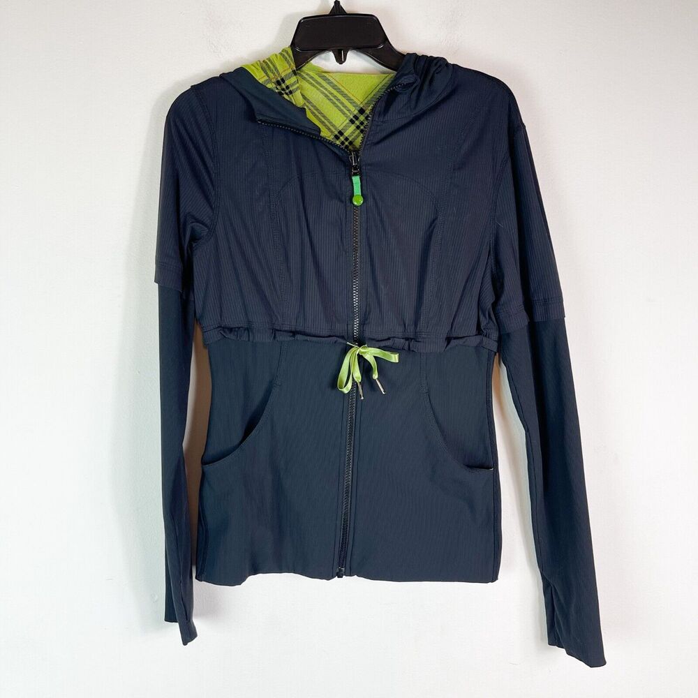 Lululemonm Black & Green “Start It Up” Plaid Reversible Zip Up Jacket 8